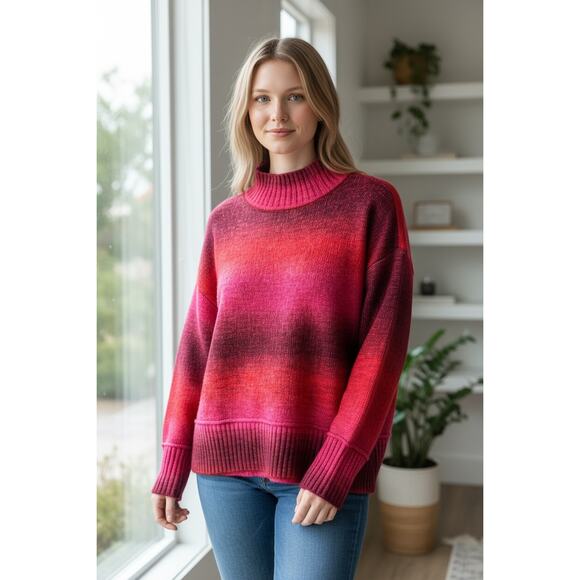 Nine West Women's Pink Ombre Mock Neck Knit Sweater Size 0X - Picture 1 of 6